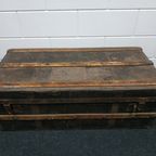 Originele Antieke Reiskoffer Hutkoffer Metaal/hout thumbnail 10