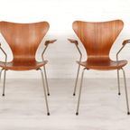 2 Vintage Vlinderstoelen Van Arne Jacobsen Voor Fritz Hansen Model 3207 Teak thumbnail 2