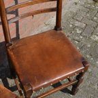 Antieke Stoelen Met Leren Zitting Set Van 4 thumbnail 7