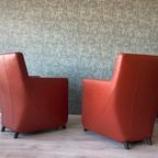 2X Leolux Dolcinea Fauteuil + Hocker | Roodbruin/Cognac Leer thumbnail 18