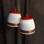 Set Van 2 Kunstof Vintage Hanglampen, Netjes In Orde, E27 Fitting. thumbnail 2