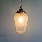Art Deco Hanglamp In Gefacetteerd Gesatineerd Glas, Jaren 20 thumbnail 3