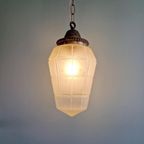 Art Deco Hanglamp In Gefacetteerd Gesatineerd Glas, Jaren 20 thumbnail 3