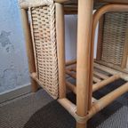 Rotan/Rieten Bijzettafeltje Met Gerookte Donker Glas In Zeer Mooie Staat thumbnail 5