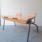 Vintage Stoer Industriële Schoolbank Uit Frankrijk thumbnail 8