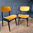 2 Vintage Stoelen In Zwart Gelakt Hout En Mosterdstof, 1960 thumbnail 13
