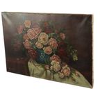 Groot Bloemen Stilleven Schilderij Rozen Boeket Gesigneerd R. Blanlin thumbnail 6