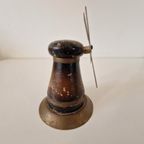 Antieke Spaarpot Molen Koper En Hout thumbnail 3