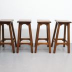 4 Vintage Barkrukken Eiken thumbnail 6