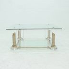 Two Tier Regency Lucite & Glass Pedestal Coffee Table 1980S thumbnail 3