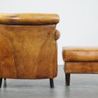 Comfortabele, Luxe Rundleren Fauteuil/armchair + Hocker Met Een Correcte Afwerking Met Siernagels thumbnail 5