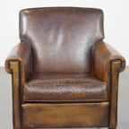 Subtiele, Stoere, Donkere En Strak Afgewerkte Schapenleren Fauteuil/armchair Met Veel Karakter thumbnail 3