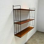 Vintage Wandrek Met 3 Houten Planken En Draadstaal Dragers thumbnail 2