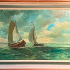 Ml Middelhoek (Geb.1898). Schilderij "Noordzee". thumbnail 3