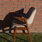 Retro Eiken Pynock Armstoel Beige Bruine Velours Bekleding thumbnail 10
