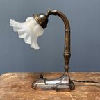Antieke Art Nouveau Tafellamp Met Matglazen Kapje thumbnail 3