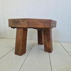 Massief Eiken Vintage Brutalist Achthoekige Tafel thumbnail 3