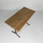 Art Deco Bistrotafel Met Eiken Blad Op Gietijzeren Frame thumbnail 5