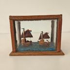 Antieke Vitrine Volkskunst Art Walnoot Bootje Vitrinekast thumbnail 3