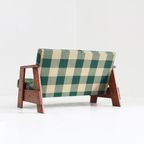 Vintage Sofa Checkered Fabric And Wood , Italy thumbnail 2