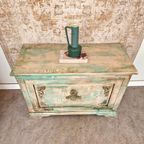 Shabby Chic Kast/Vintage Look Dekenkist In Old White En Turquoise thumbnail 6