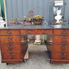 Klassiek Bureau, Schrijftafel, Met Lederen Inleg thumbnail 4