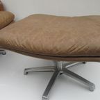 Mid-Century Vintage Cognac Leren Lounge Draai Fauteuil Met Voetenbank, Jaren 70 thumbnail 8