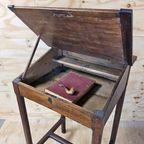 Antieke Staande Hoge Eiken Houten Lessenaar / Schrijfbureau (19e Eeuw) / Clerk Desk thumbnail 4