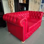 Brighton 2-zits Classic Chesterfield Bank – Rood, Leer thumbnail 4