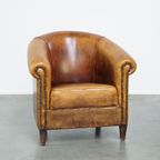 Comfortabele Vintage Schapenleren Clubfauteuil Met Een Vast Zitkussen thumbnail 2