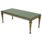 Hollywood Regency Salontafel Groen Leder Messing Italië 138Cm thumbnail 3