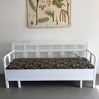 Vintage Zweedse Klepbank, Keukenbank Wit Met Bekleding thumbnail 9