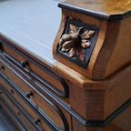 Antieke Louis Kaptafel,(Baby) Commode, Dressoir, Ladekast Met Spiegel En Marmer Blad. thumbnail 7