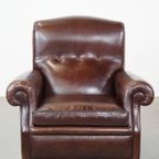 Comfortabele En Correcte Donkere Antieke Schapenleren Engelse Armchair In Zeer Goede Staat thumbnail 3