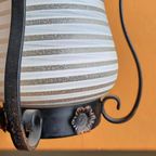 Vintage Hanglamp, Lantaarntje, Smeedijzer En Gestreept Glas thumbnail 6