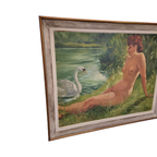 Vintage Schilderij Van Lena En De Zwaan Uit 1956 thumbnail 6