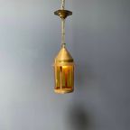 Messing Lantaarn Hanglamp Met Geel Glas thumbnail 11