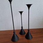 3 Hoge Vintage Kandelaars In Memphis Milano Stijl Gebruineerd Messing thumbnail 11