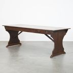 Prachtige Antieke Engelse Pinewood Kloostertafel Uit De 19E Eeuw Met Mooie Originele Details thumbnail 2
