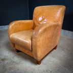 2 Sets Van 2 Vintage Cognac Leren Club-Fauteuils thumbnail 9