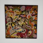 Origineel Frans Handgeborduurd Textiel – Griffin & Bloemmotief – Ca. 1930–1940 thumbnail 8