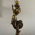 Zeemeermin Vintage Staande Lamp Goudkleurig Vintage Lamp Met Nautisch Figuur, Natuursteen Details thumbnail 9