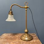 Staande Messing Piano Lamp Met Holophane Glazen Kapje thumbnail 2