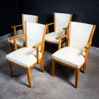 Eikenhouten Stoelen – Wit Vinyl Bekleed – Toegeschreven Aan Pander – 1950 thumbnail 3