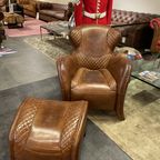 Saddle Chair / Zadel Fauteuil + Voetenbank In Vintage Cognac Leer Eyecatcher thumbnail 3