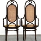 Set Van Twee Hoge Vintage Bentwood “Long John” Thonet Design Stoelen Met Armleuningen thumbnail 4