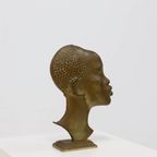 Solid Brass Sculpture African Woman 1950S thumbnail 5
