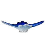 Vintage Xl Murano Glas Schaal Blauw Wit Helder Glas Mid-century 1970’s thumbnail 2