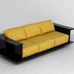 Zeldzame Mid-century 3-zitsbank Door Carlo Bartoli In Zwart Hout En Gele Stof thumbnail 3