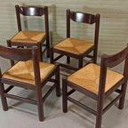 Set Van 4 Vintage Hout En Riet Eetkamerstoelen thumbnail 16